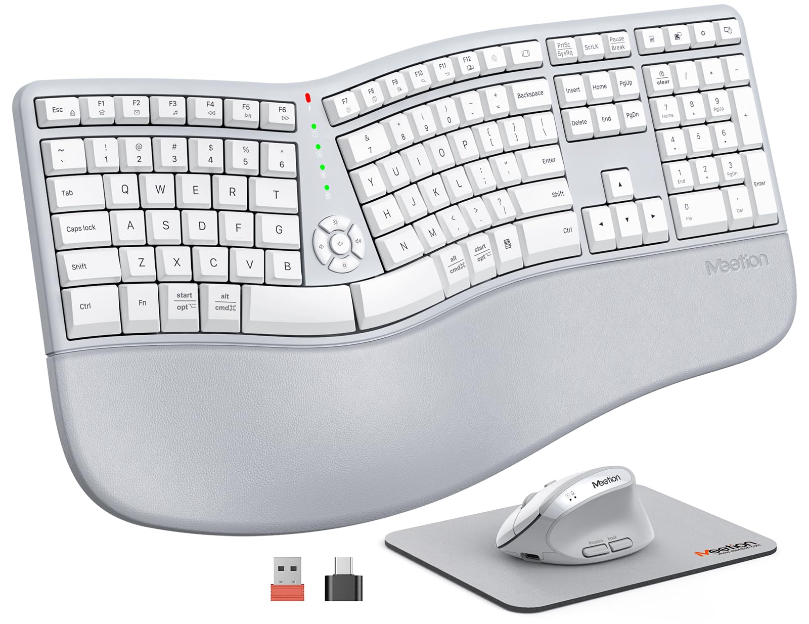 Photo 1 of MEETION Ergonomic Keyboard and Mouse, Wireless Keyboard with Vertical Mouse, Split Curved Keyboard with Wrist Rest, Natural Typing Full Size, Windows/Mac/Computer/Laptop, Green