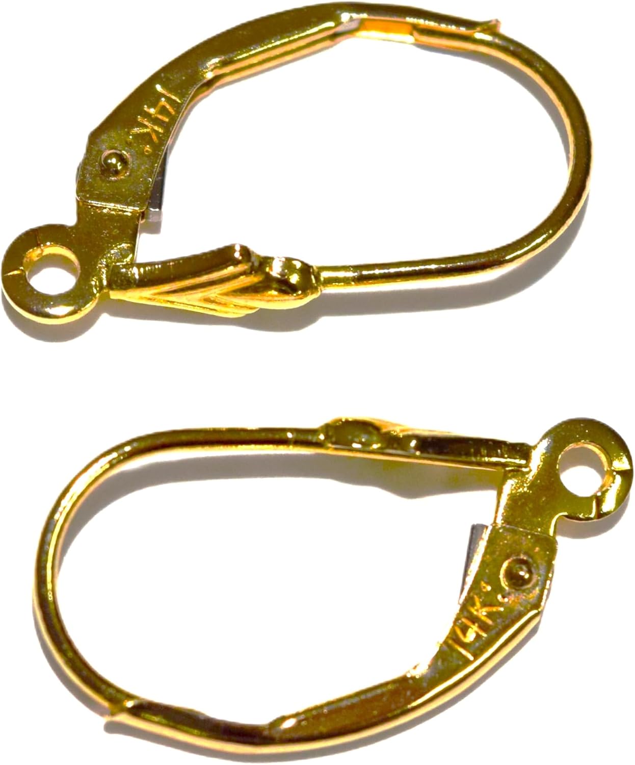 14K Gold, Yellow Gold - 14K Yellow Gold Fleur De Lis Fancy Leverback w/Split Ring Earring Findings (2Pcs/1Pair) - Jewelry by Sweet Pea, Made in USA - Jewelry Findings