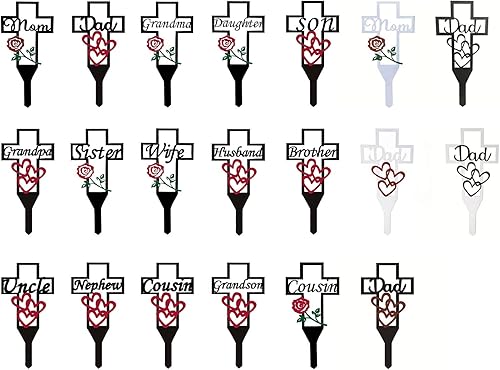 Miniatura 6 de LIBOOI Estaca de metal con cruz de jardín, decoración junto a la tumba para cementerio, cementerio conmemorativo con estaca de cruz de metal, pila