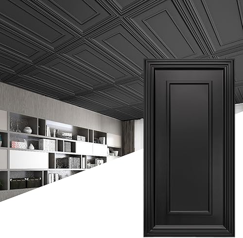Art3d - Paquete de 12 azulejos para techo suspendido, paneles de PVC de 61x71 cm en negro