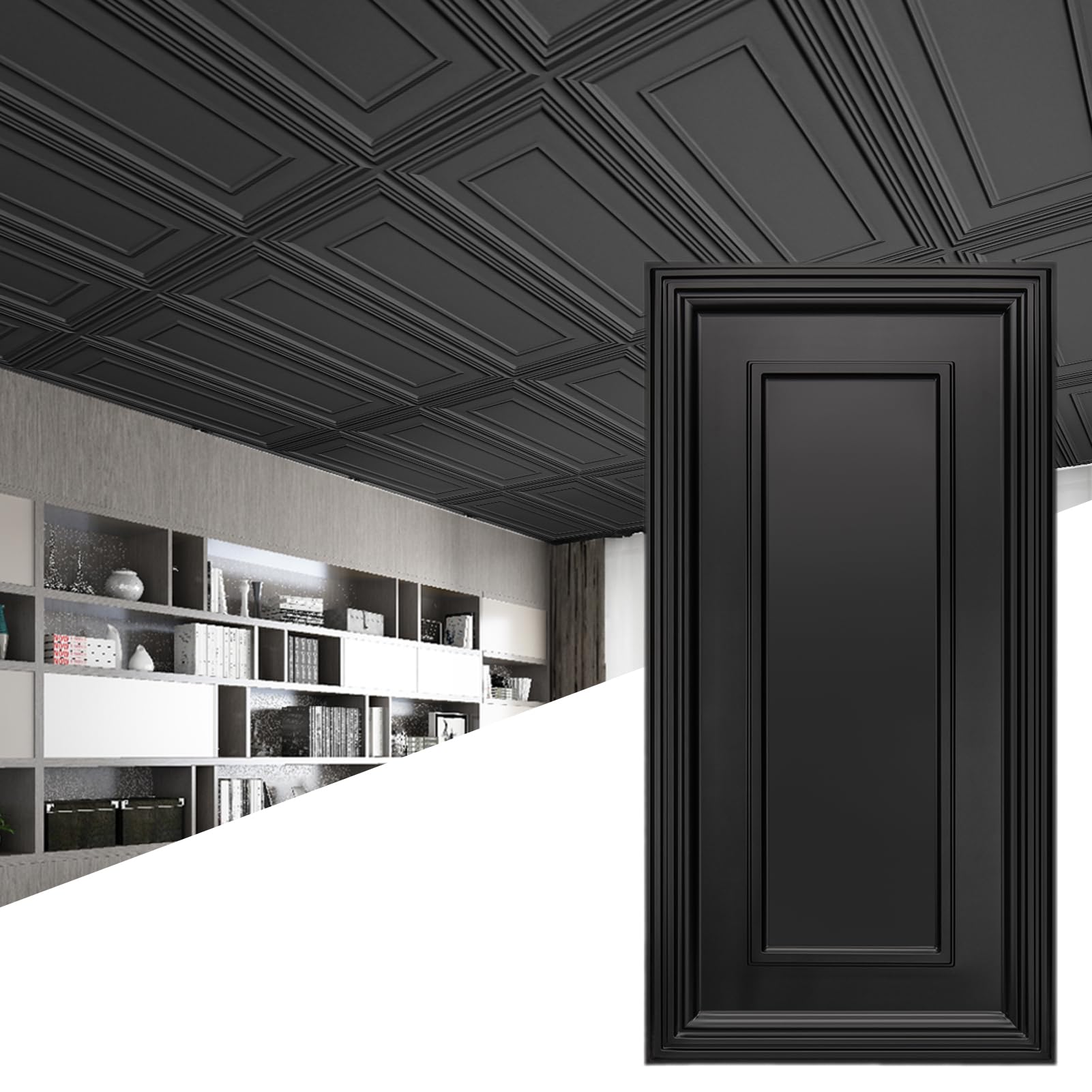 Art3d PVC Ceiling Tiles, 3D Plastic Sheet in Black, 2 × 4 ft, 24-Pack