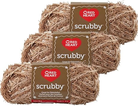 Red Heart 3 Pack Scrubby Yarn Polyester Specialty Yarn Almond