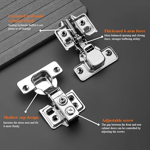 Miniatura 5 de Kyraton Bisagras de gabinete, paquete de 2 (1 par) de bisagras de cierre suave de acero inoxidable para armarios de cocina, bisagras de puerta de