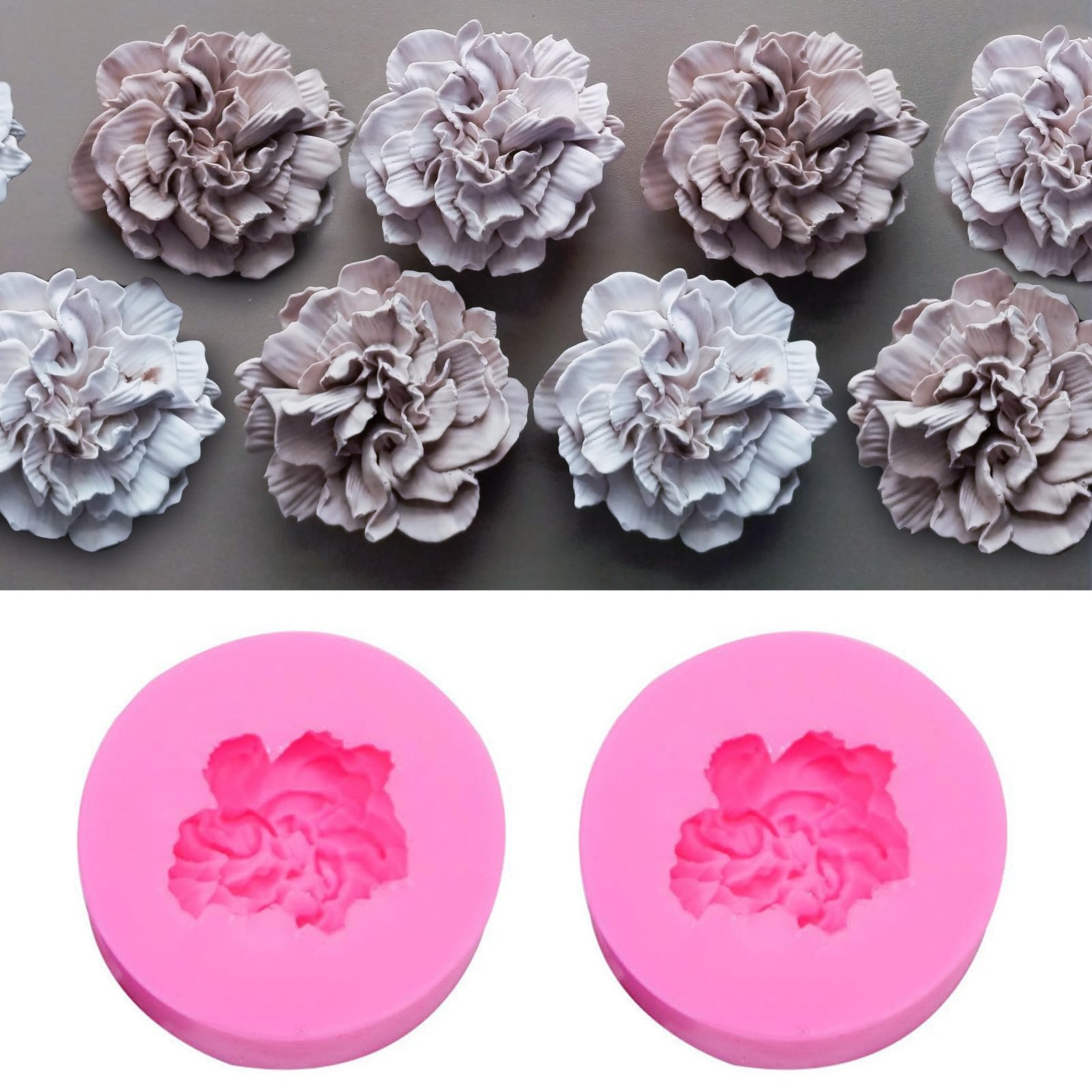 Wehous 2PCS Carnation Flower Candle Molds, 3D Flower Fondant Chocolate Cake Cupcake Topper Decoration Mold, Cute Floral Epoxy Resin Candle Soap Wax Concrete Polymer Clay Casting Craft Mould-image-14