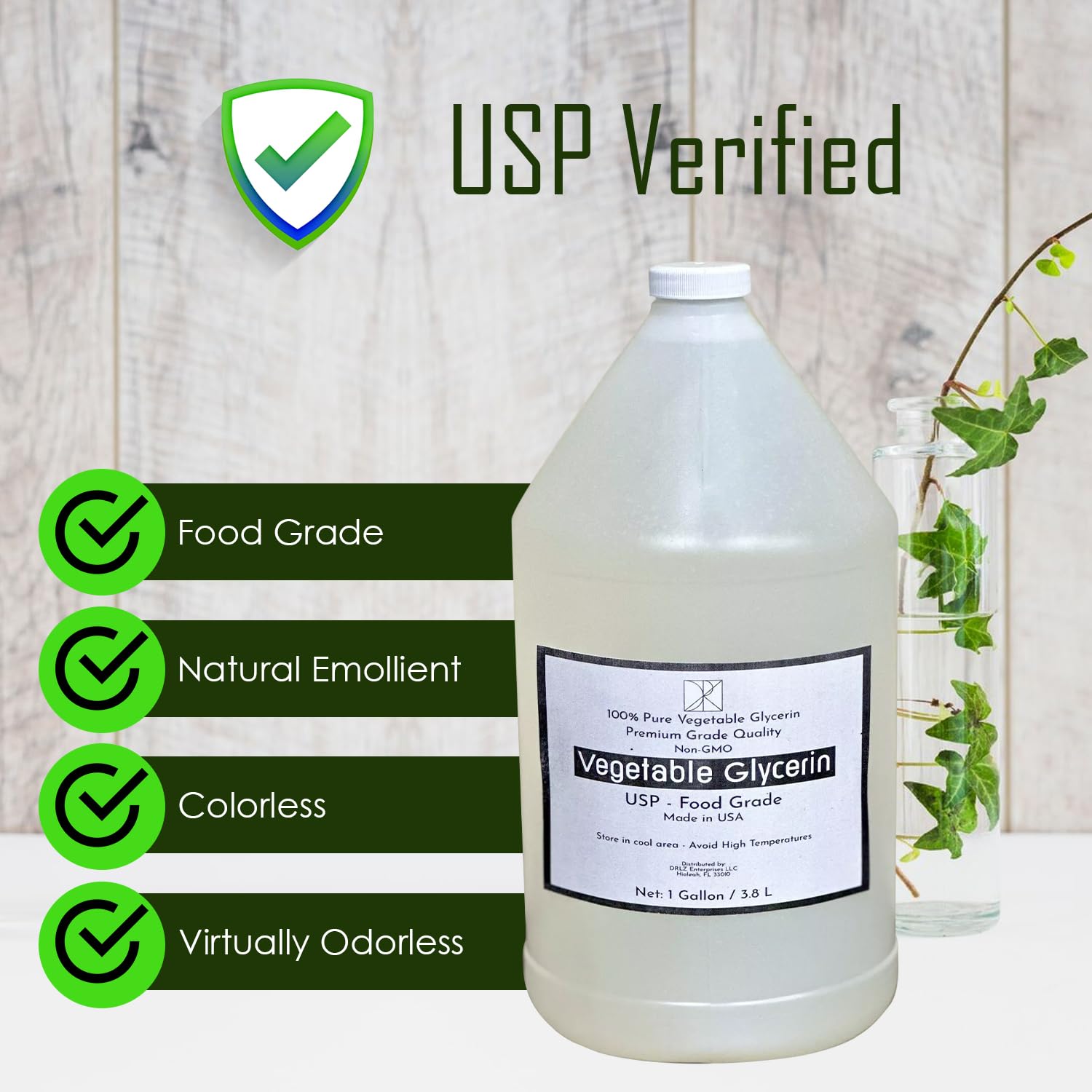 Vegetable Glycerin, USP 99.9% Pure, Food Grade Liquid, Non-GMO, Pure, Softening and Moisturizing Organic Glycerin for Skin, Hair, DIY Projects and More, 1 Gallon (10.5 Lbs)