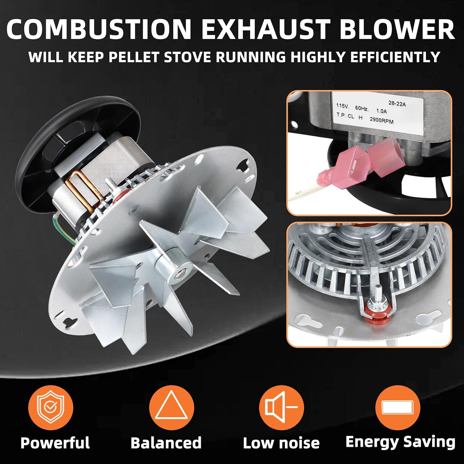 Hiorucet 812-4400 Exhaust Blower Motor for PelPro PP130 PP60 PP130-B PP70 PPC90 TSC90, Quadra-Fire Castile, Santa Fe, Contour, Outfitter, Heatilator Eco Choice PS35, Pleasant Hearth PH50CABPS