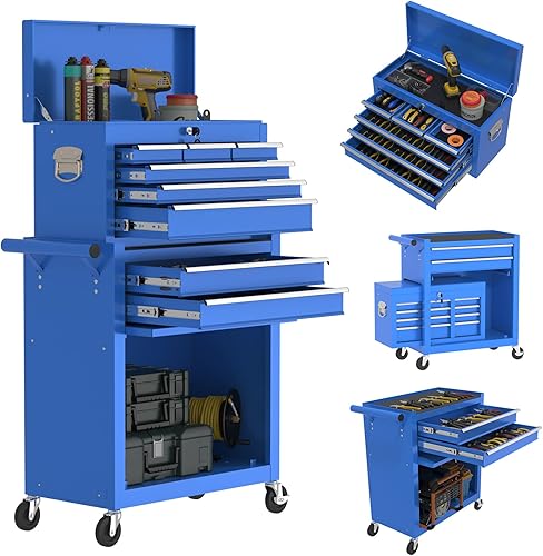 Miniatura 1 de Cofre de herramientas grande de 8 cajones, 2 en 1 desmontable para garaje, armario de almacenamiento de herramientas de metal, carrito de