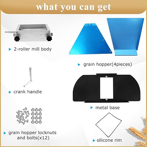 Miniatura 5 de Molinillo de grano malteado, molinillo de grano manual de acero inoxidable de 2 rodillos, molinillo de trigo de cebada malteada ajustable, molinillo