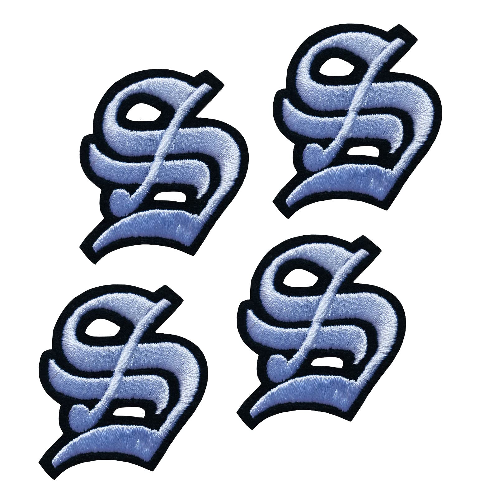 Gothic Old English Iron on Letter Patches White S 2" Embroidered Heat Transfer/Sew on Varsity Initial Vintage Alphabet Felt Letters Monogram Custom Name Patch for Clothing Letterman Jacket