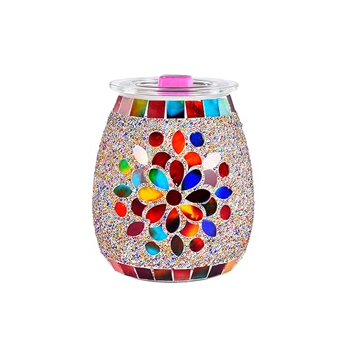 Dicimi Mosaic Glass Wax melt Warmer, Electric Oil Burner, Candle Wax Warmer, Wax Warmer for Scented Wax, for Essential Oils Burner & Premium Wax Melts Burner（Petal）