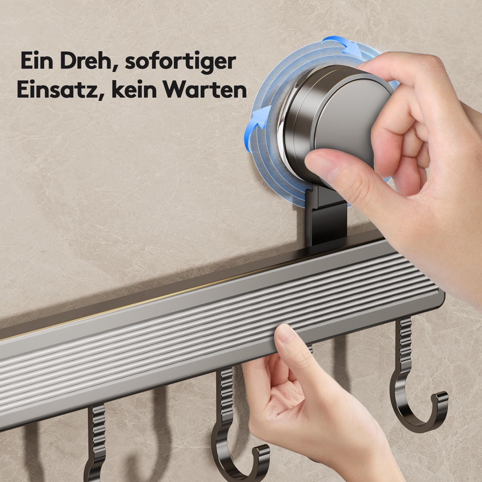 FERCOSEN Kitchen Hook Rack No Drilling with Suction Cup | 12 Hooks, 60 cm Long, 20 kg Load Capacity, 1 Minute Installation | Removable Rustproof Hook Rail for Kitchen Utensils - Image 2