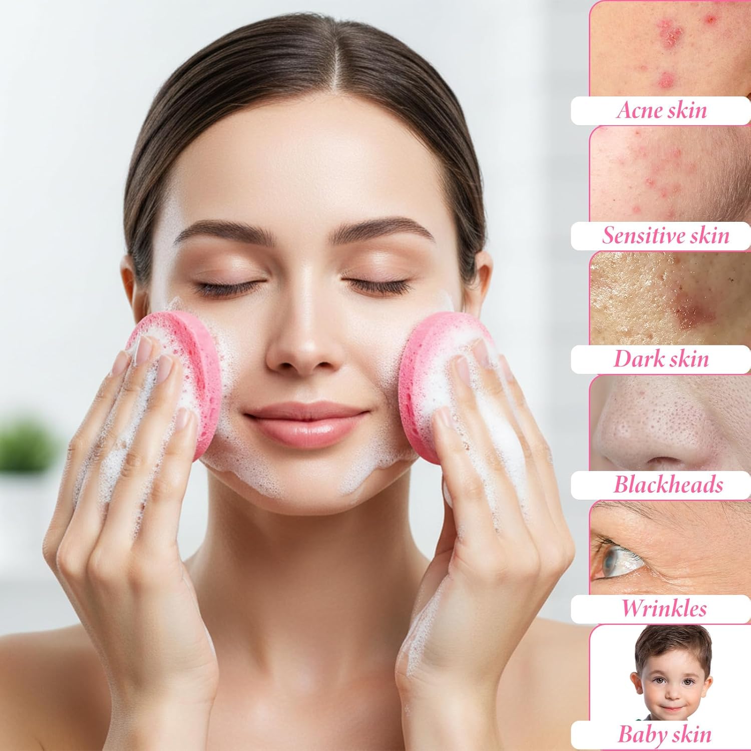 300 Count Compressed Facial Sponges for Cleansing, Disposable Face Sponge for Estheticians, Travel Face Sponge for Facial Spa Exfoliating Makeup Mask Removal, Pink