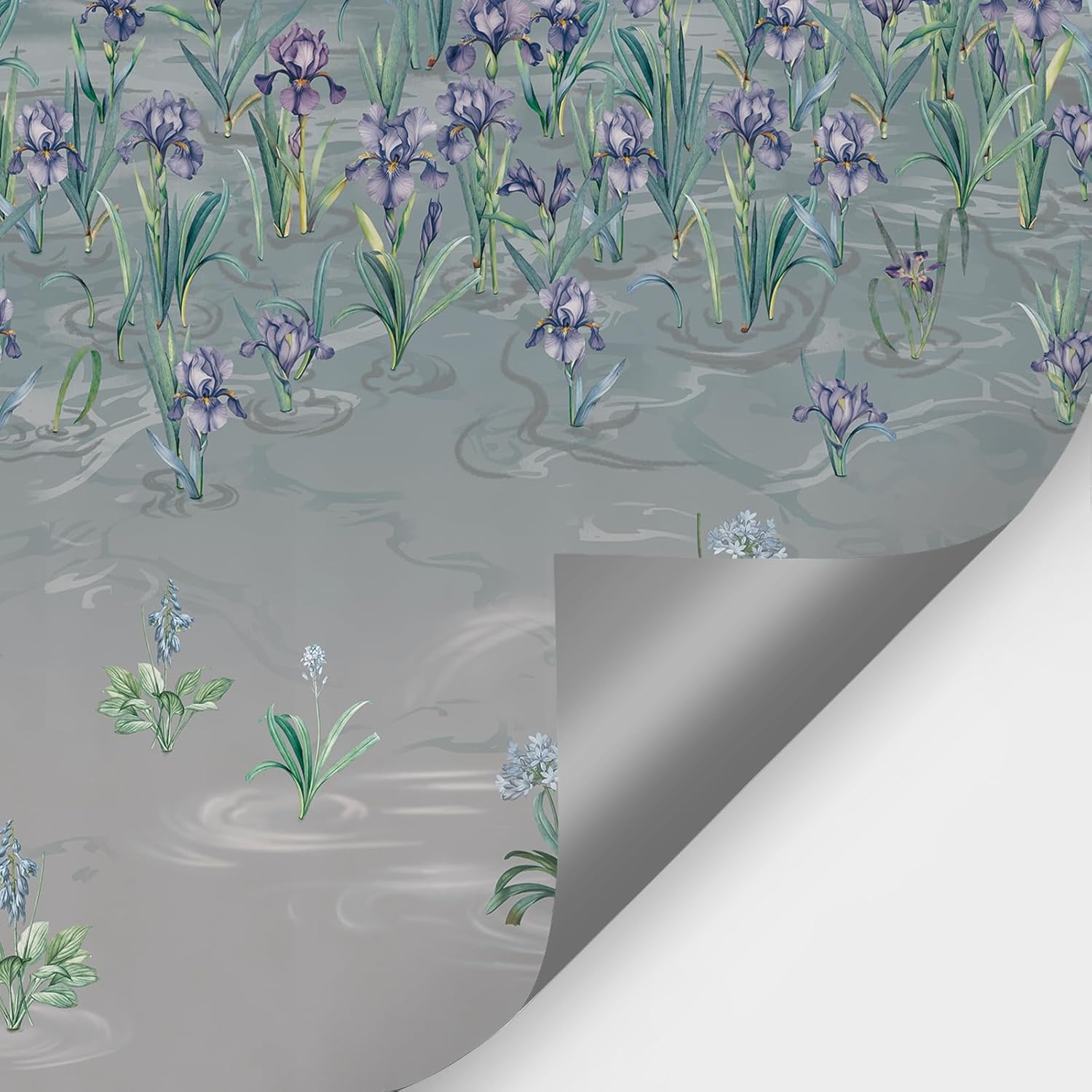 Large French Floral Wall Murals Peel and Stick Dusty Blue Irises Flower Wall Art (148" W x 110" H) Meadow Wildflowers Landscapes Murals Oil Painting Canvas Wall Decor for Bedroom Bathroom Living Room
