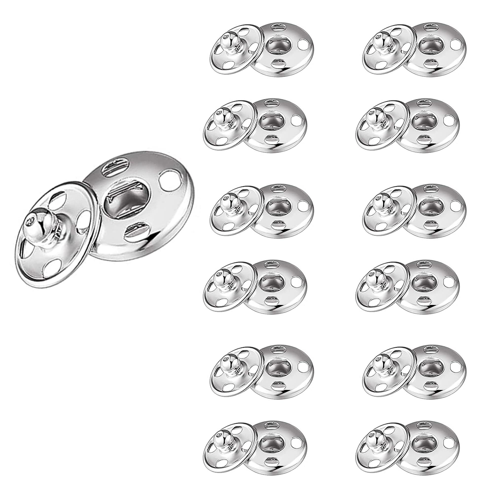 Benzisun Black-Silver 12 Sets Metal Snap Button Clasps Fastener Press-Stud Sew On Snaps Fasteners Silver Press Studs For Purse Handbag Clothes Sewing Craft Diy Supplies (14Mm Silver)