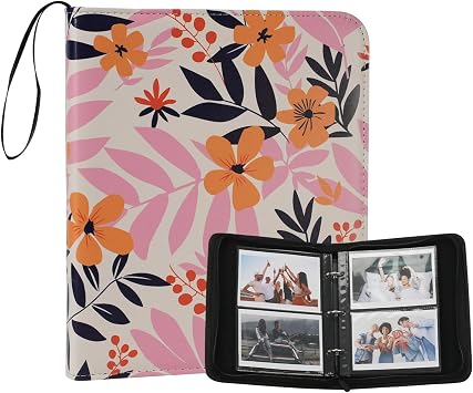 120 Pockets Binder Premium Vegan Leather Cover Photo Album. Exotic Floral, 4"x6"
