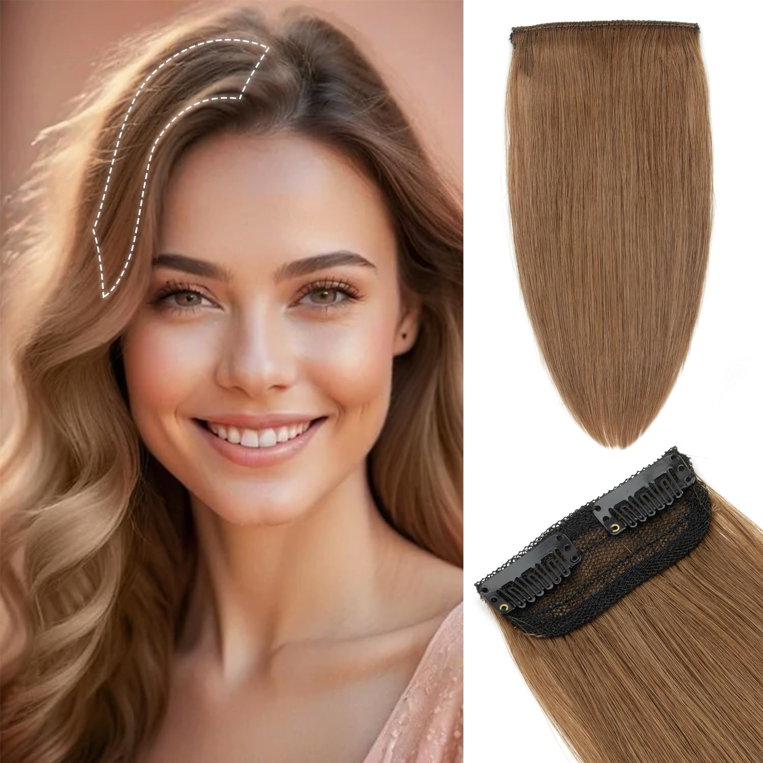 Hair Toppers for Women Real Human Hair Straight One Piece Silky Hairpiece Human Hair Toppers for Women With Thinning Hair Human Hair Extensions Clip in (#6 Light Brown 12 Inch 17g/Pack/1pcs)
