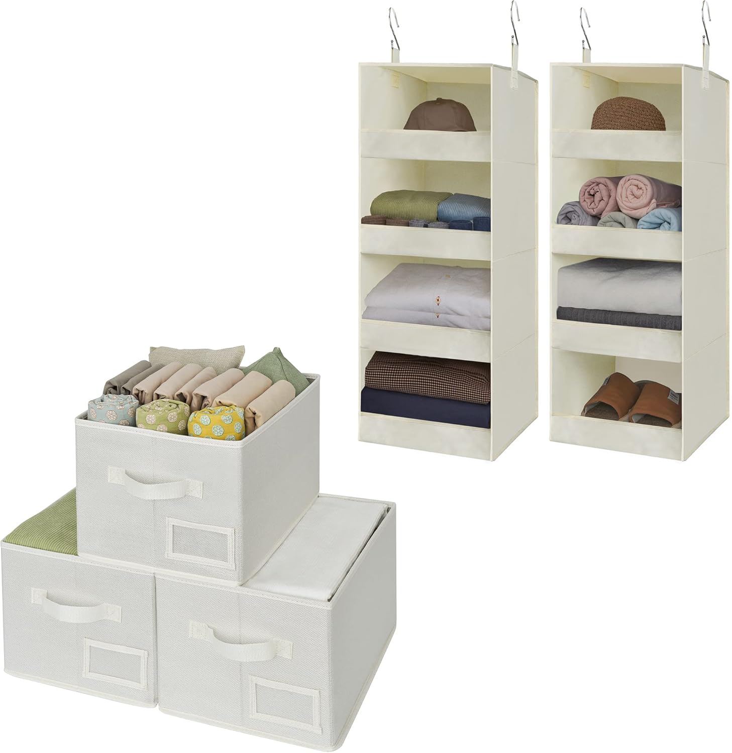 GRANNY SAYS Bundle of 2-Pack Hanging Shelves for Closet & 3-Pack Decorative Storage Boxes