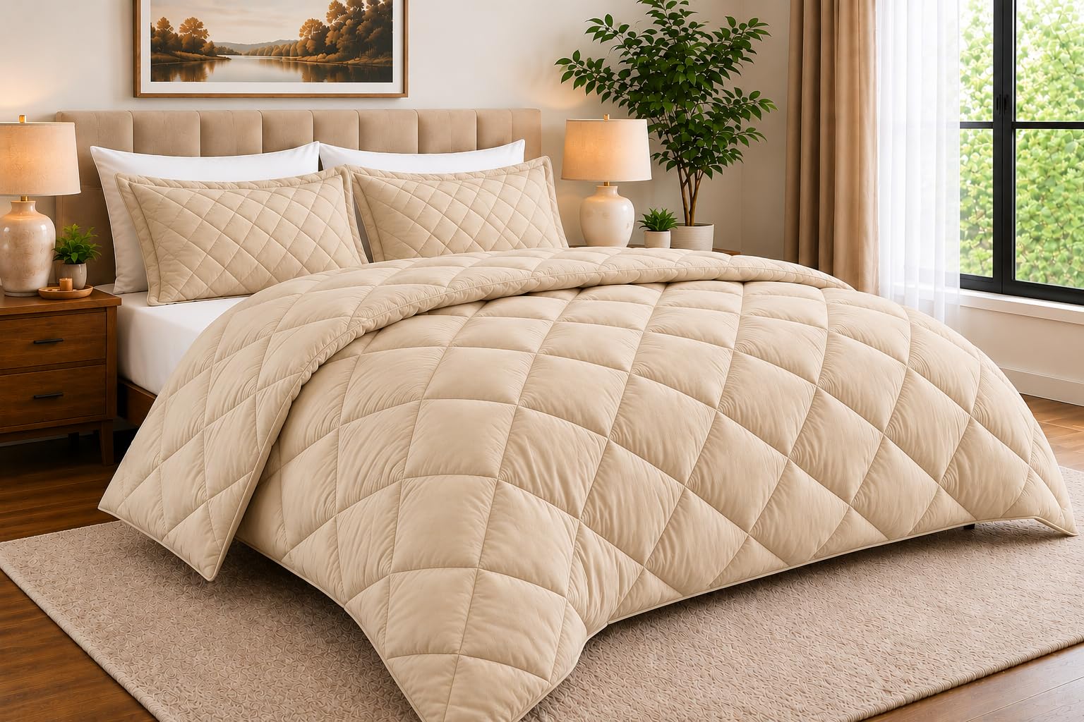 Comforter 60x90 Inch | 200 GSM Reversible Microfiber Quilt Comforter | Ultra Soft All Season AC Blanket for Winter & Summer | Beige-image-11