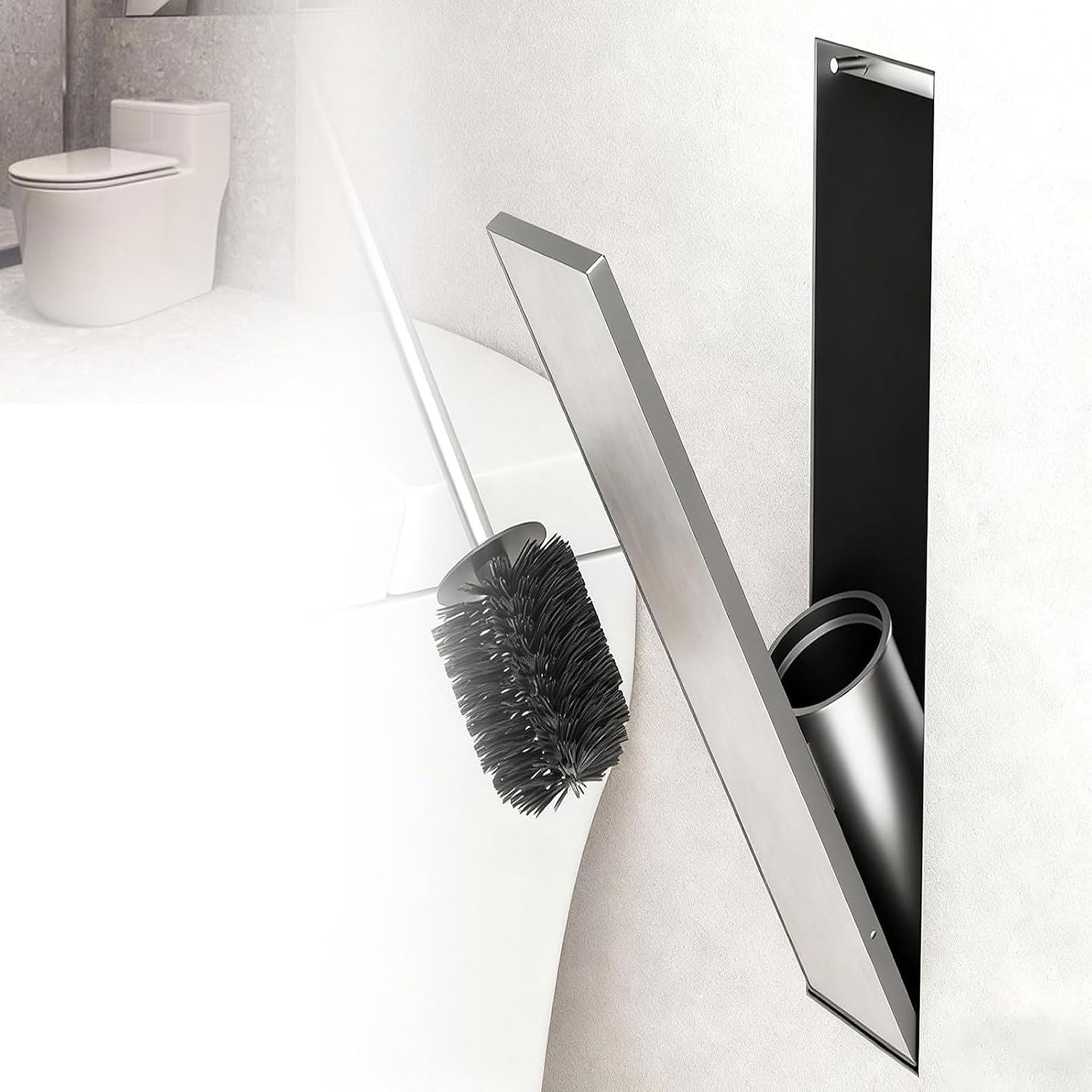 Sghjuy Recessed Toilet Brush Holder, Hidden Standing Toilet Brush Silver,49x16x12cm