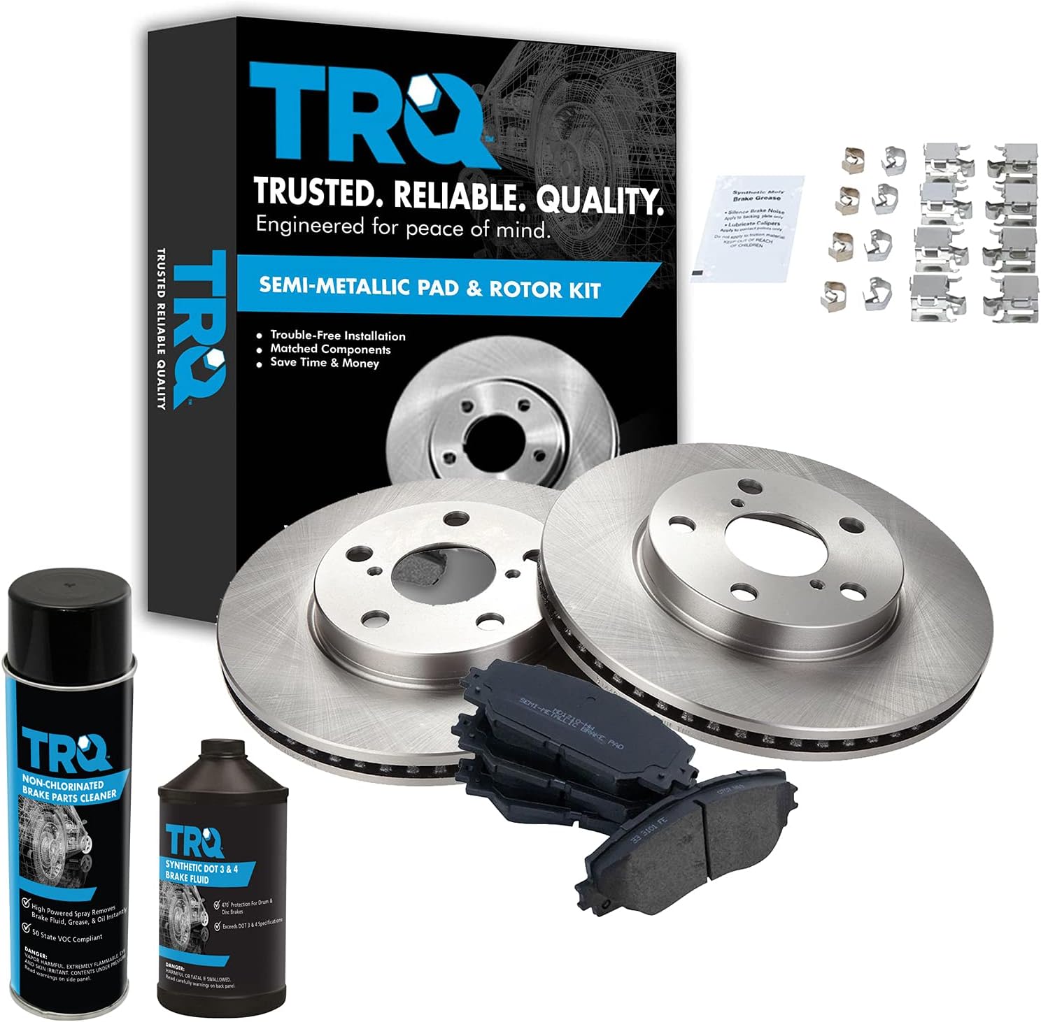 TRQ Front Brake Pad & Rotor Kit Brake Chemical Kit Brake Pads Brake Rotor Semi-Metallic Compatible with 2010-2012 Lexus HS250h 2008-2015 Scion xB 2012-2017 Toyota Prius V 2006-2018 RAV4