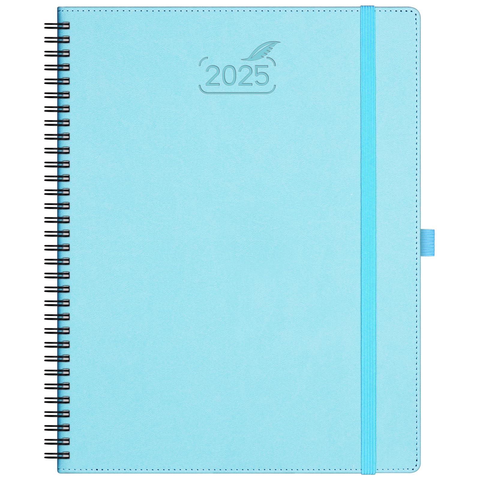 BEZEND Agenda 2025 A4, vista semanal, espiral, 28,5 x 21,5 cm, agenda semanal vertical grande con papel de 100 g/m² y pestaña mensual, agenda de citas 25 con tapa blanda de cuero vegano, color azul