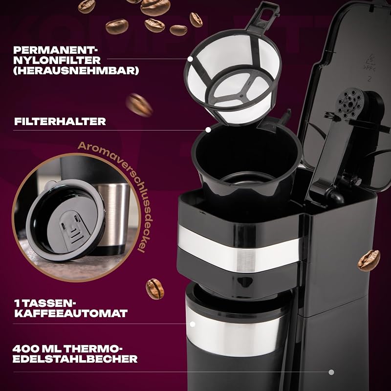 Clatronic KA 3733 egycsésze kávéfőző rozsdamentes bögre és aroma fedéllel