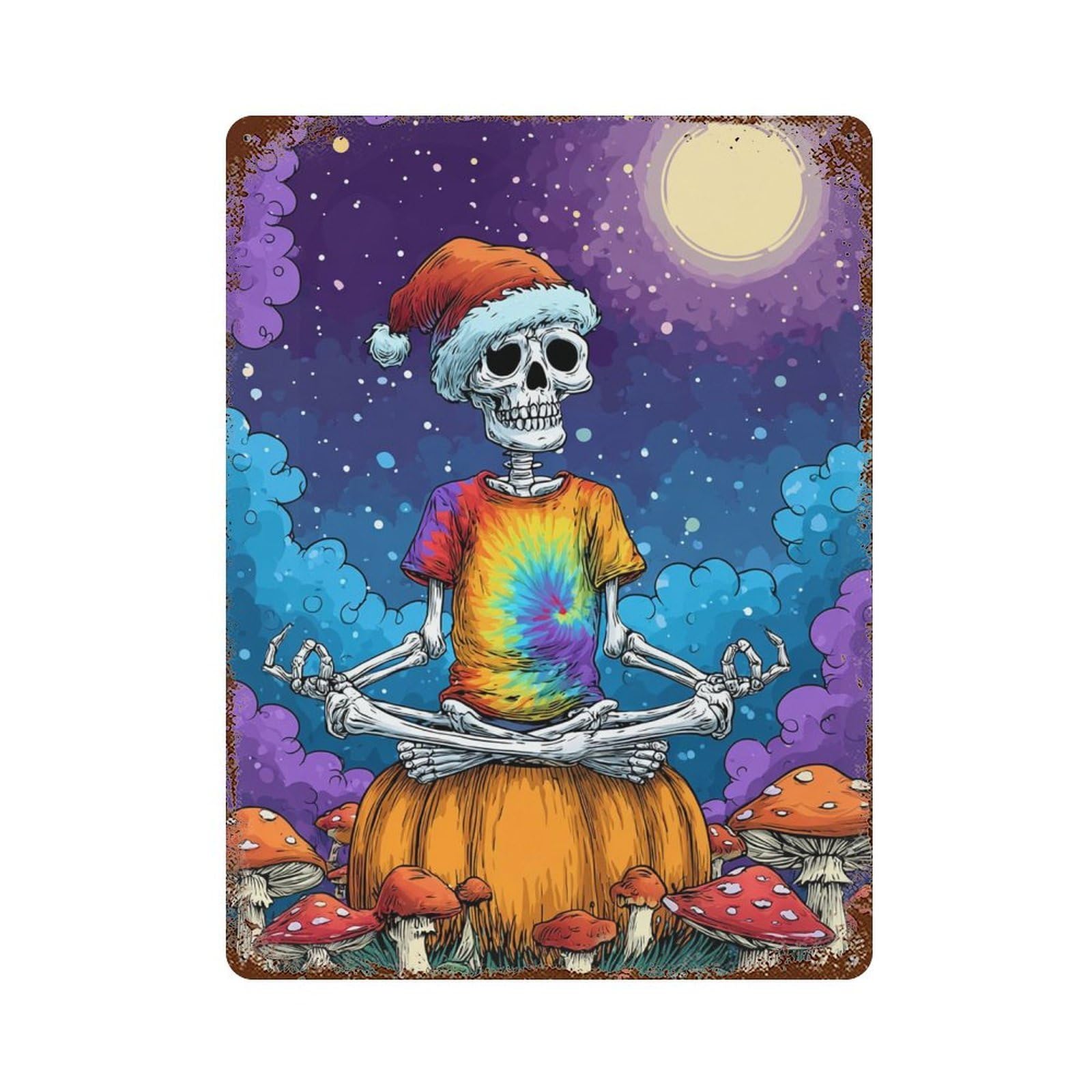 Retro Metal Sign Spooky Yoga Skeleton Art Print 15.7"x11.8", Decorative Metal Wall Art for Pub, Kitchen And Man Cave Decor