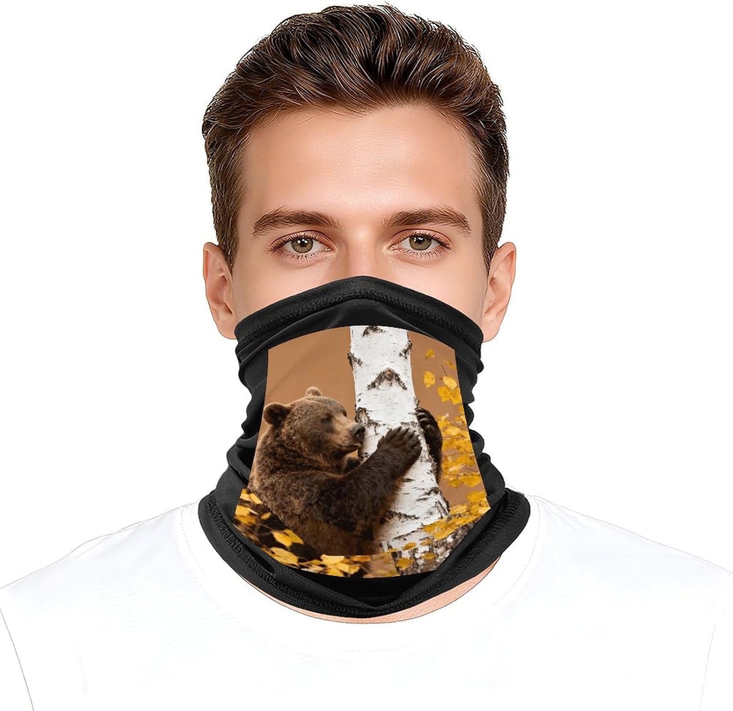 Cycling Neck Gaiter Upf 50+ Sun Protection Cooling Quick-Dry Balaclava Brown Bear by Birch Tree Face Mask Breathable Bandana for Biking Motorcycle Running Hiking & Outdoor Work