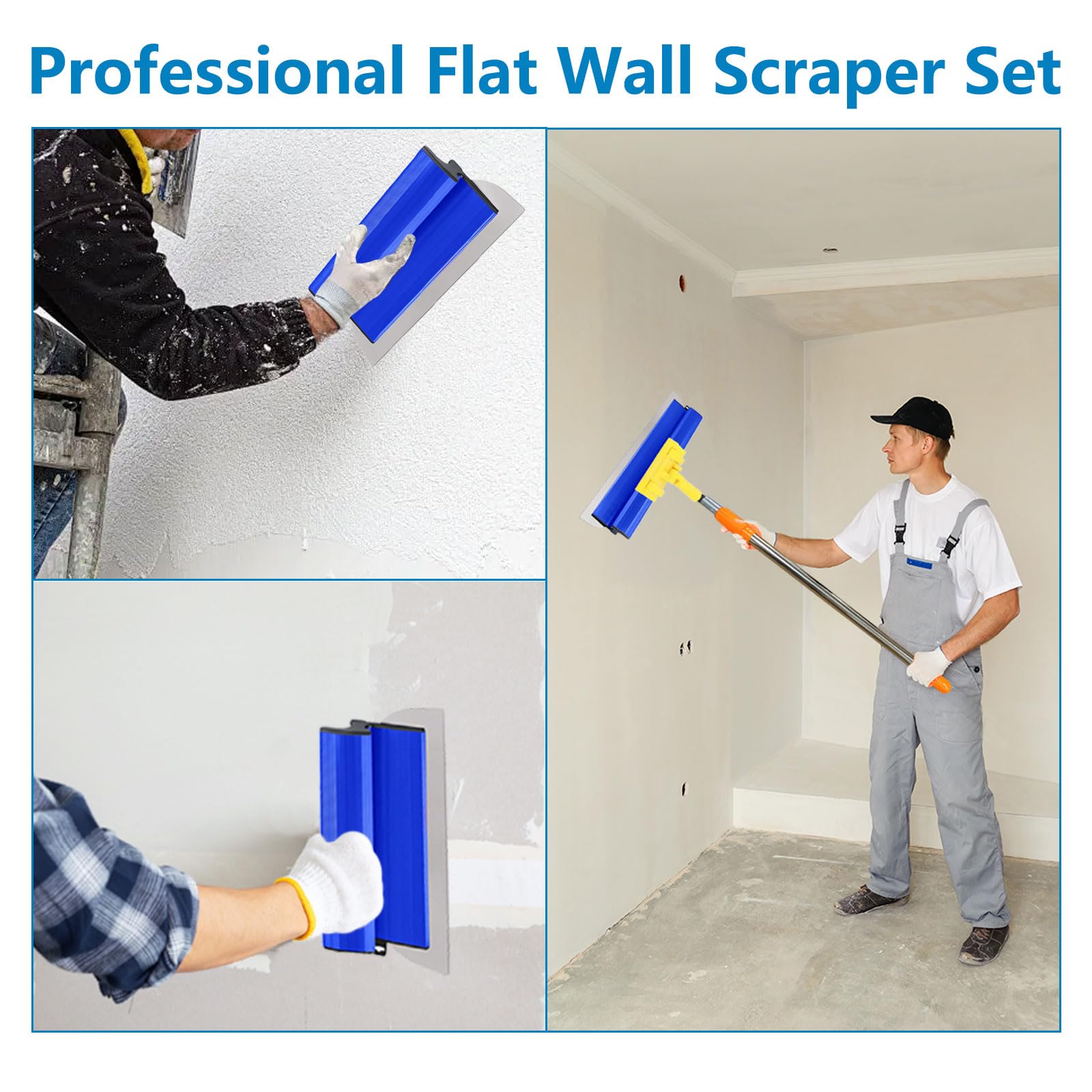 Juego de cuchillas para desnatar paneles de yeso, 25 + 40 + 60 + 80 cm, herramienta de espátula de acero inoxidable con mango de extensión, juego de espátulas de superficie para Sheetrock, Gyprock