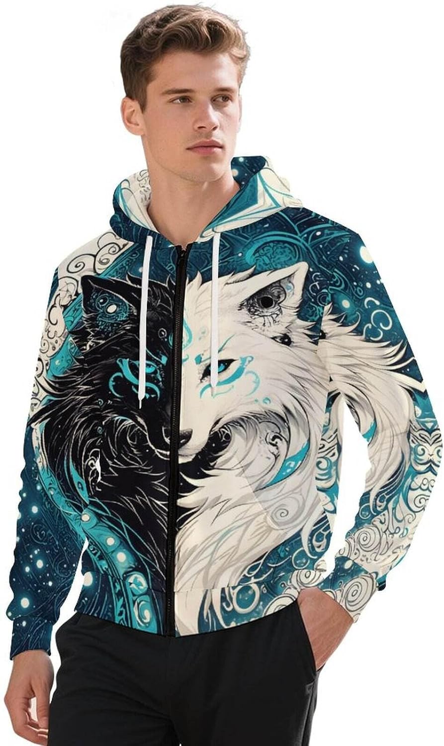 Mens Cool Novelty 3D Graphic Full Zip Up Hoodie Streetwear Oversize Hooded - Image 3