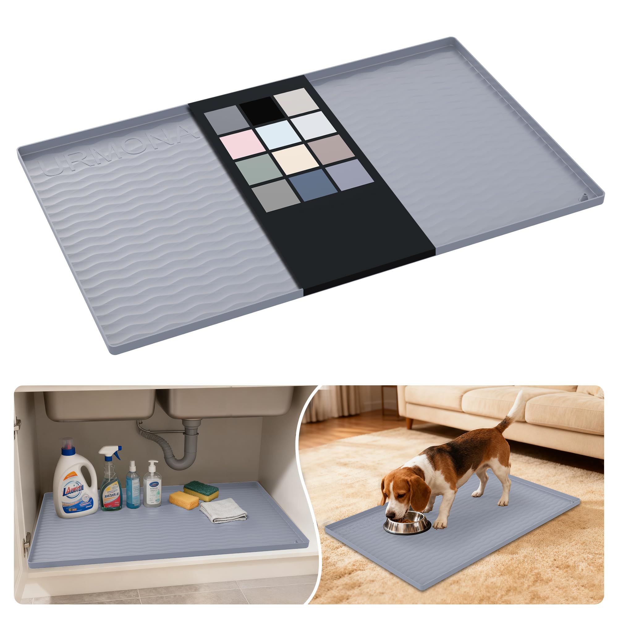 URMONA Waterproof Silicone Under Sink Mat, 31 x 19 in, Flexible Shelf Liner