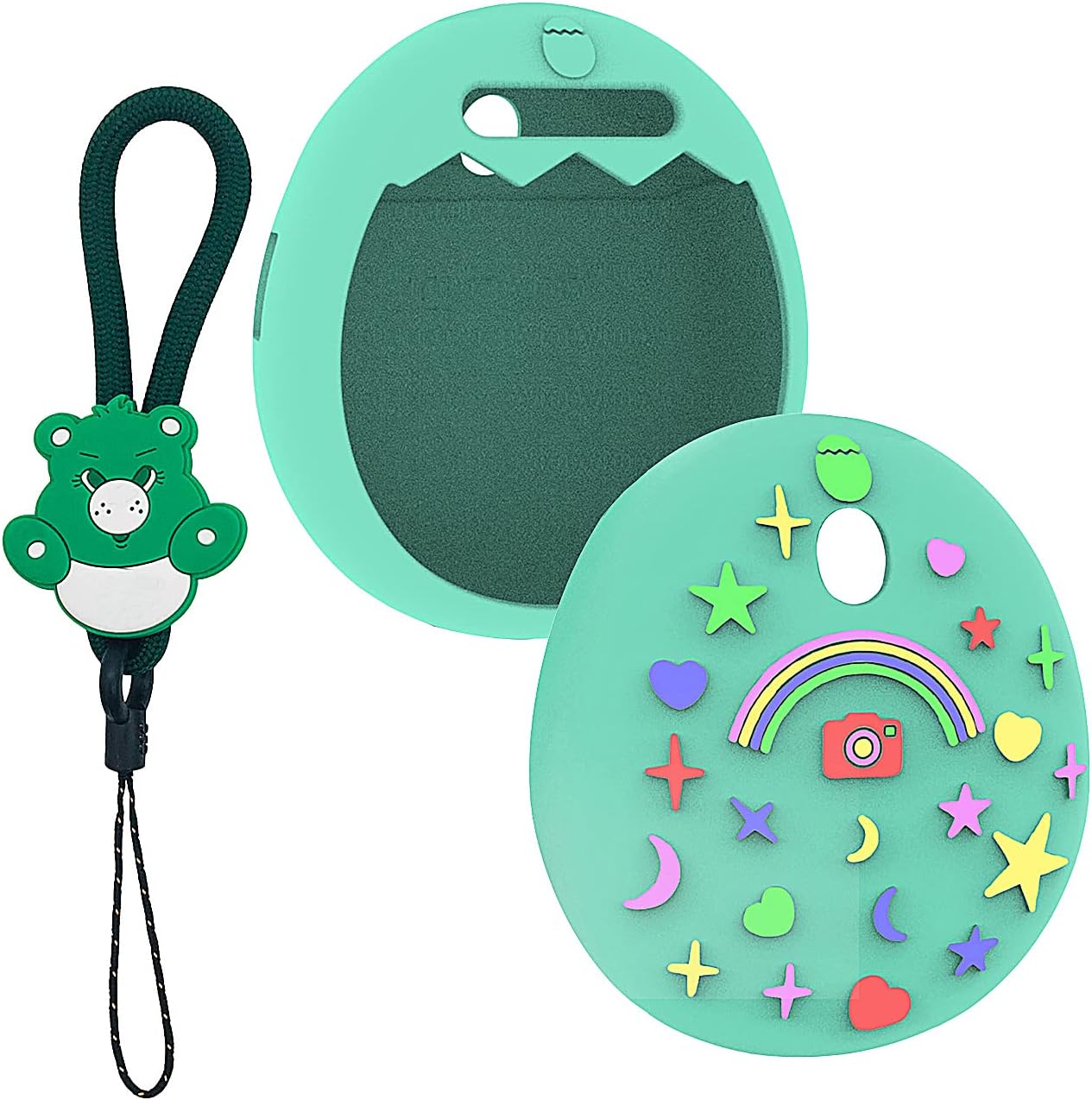 Silicone Cover Case for Tamagotchi Pix Interactive Virtual Pet Game Machine, Protective Skin Sleeve Shell for Tamagotchi Pix with Finger Lanyard (Green Cover)