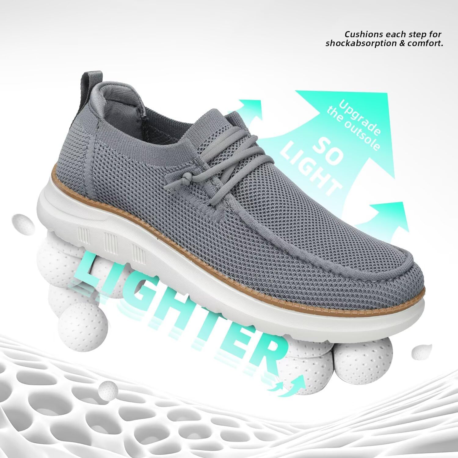 Mens Boat Loafers Slip-on Casual Mesh Walking Shoes Business Oxfords Sneakers Work Lightweight Comfortable Soft Sole Grey