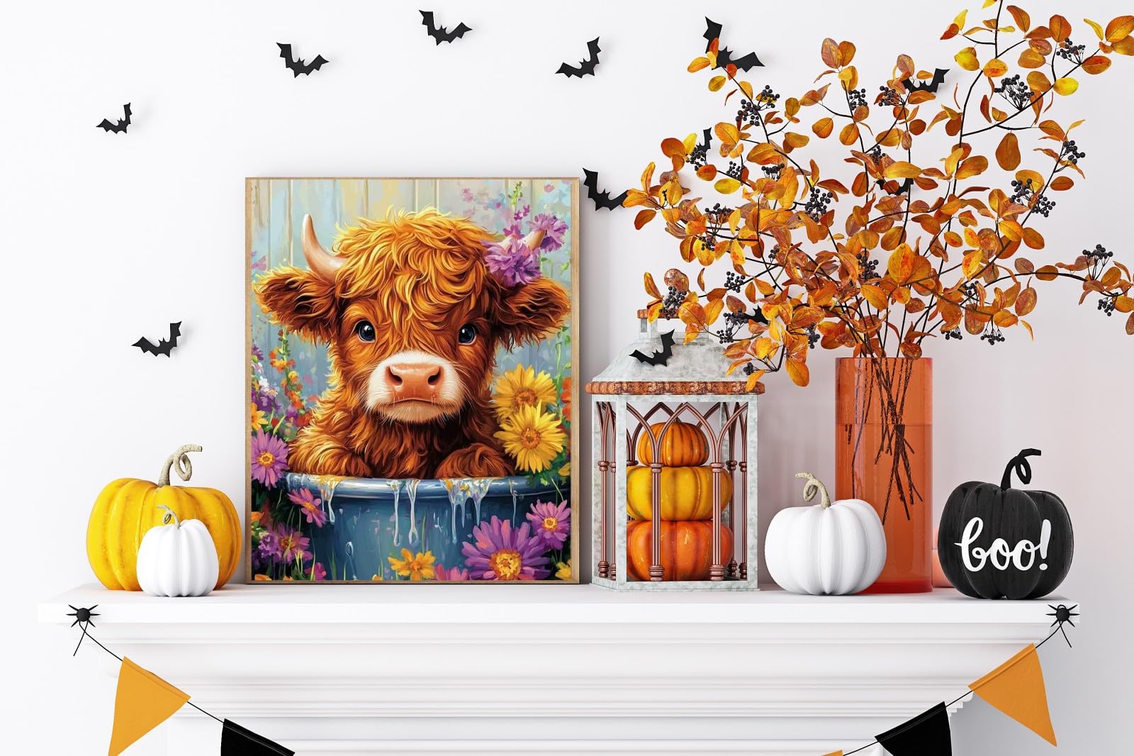 HKLIOPU Highland Cow Cross Stitch Kits for Adults,11CT Printed Cross Stitch Kits,Flowers Stamped Embroidery Kits for Adults Wall Art Home Decoration 12x16inch - Image 2