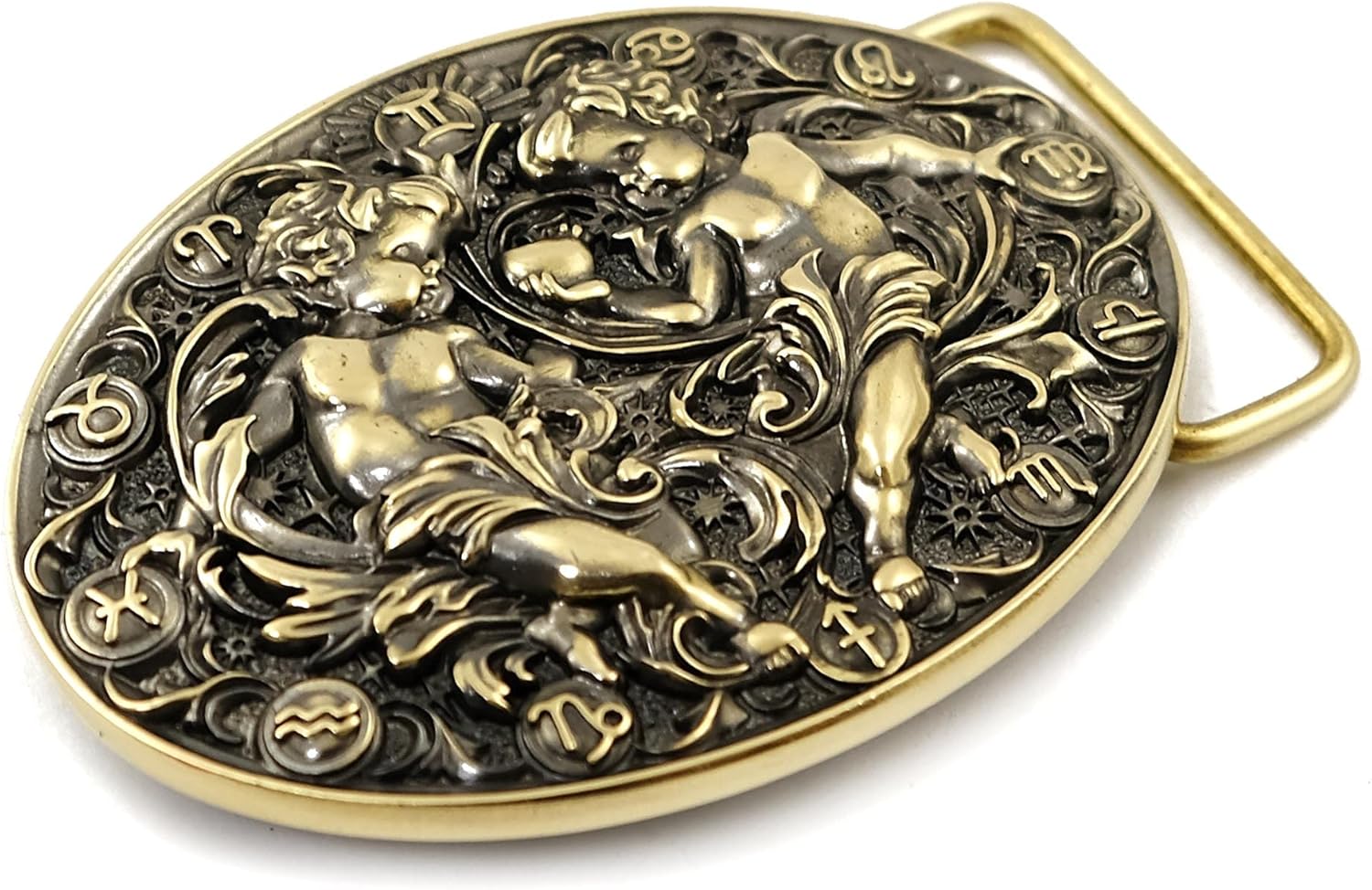 Gemini belt buckle, Twins Horoscope Astrological Zodiac Sign solid brass belt buckle gift for men and women, Gemini jewelry gift box