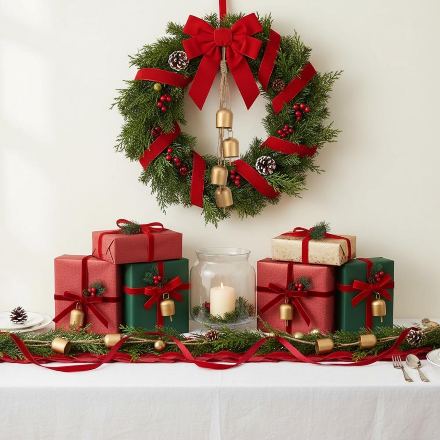 Morningro 38 Pcs Christmas Gold Bells Ornament Set, Red