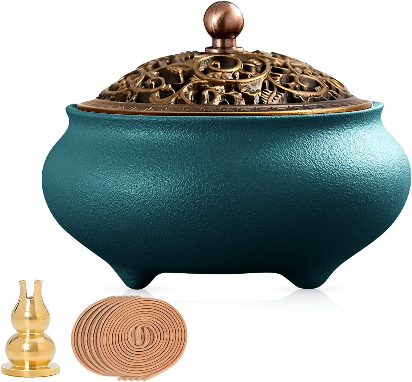 Ceramic Incense Burner, Amber Incense Burner with Brass