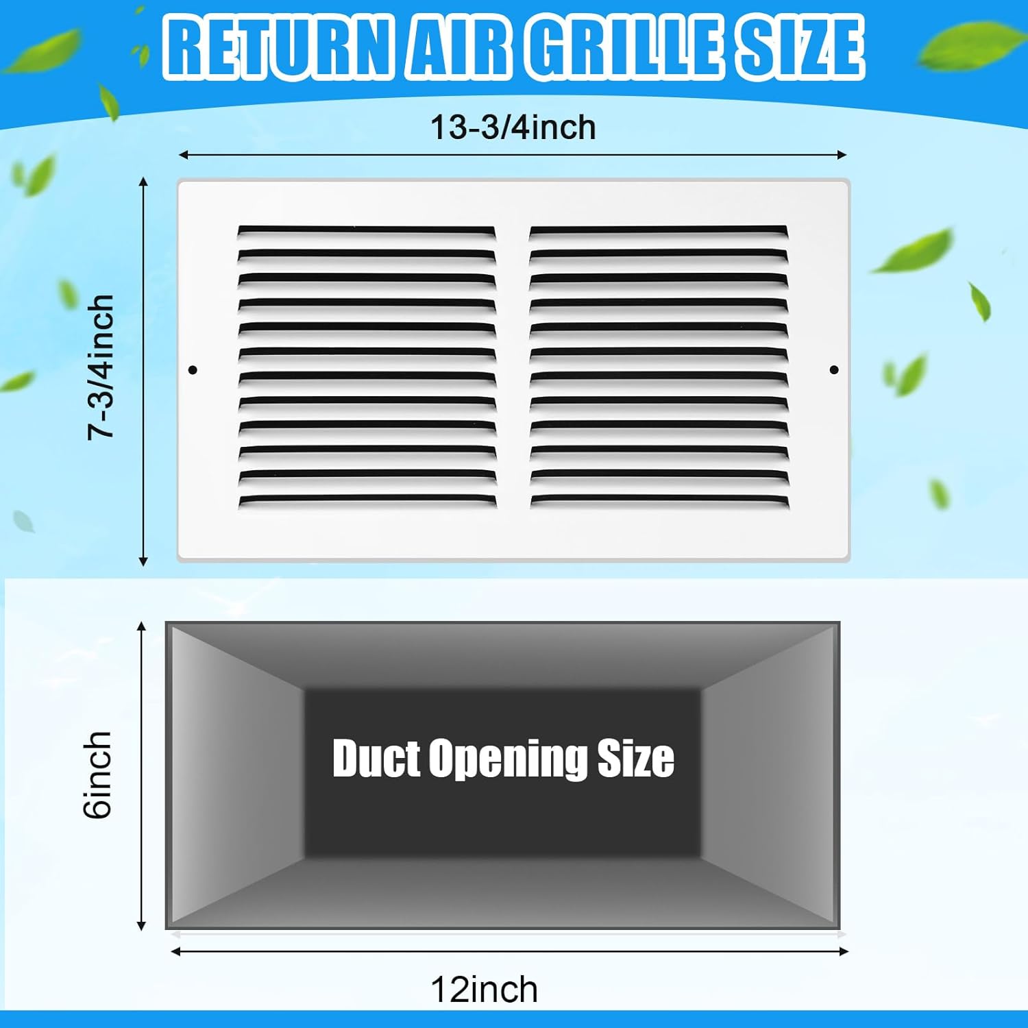 Blulu 6 Pack Fits 12" x 6" Duct Opening, White Air Vent Covers Steel Return Air Grilles for Sidewall Wall Ceiling, Return Vent Cover HVAC Accessories, Outer Dimensions:13.75"w x 7.75"h