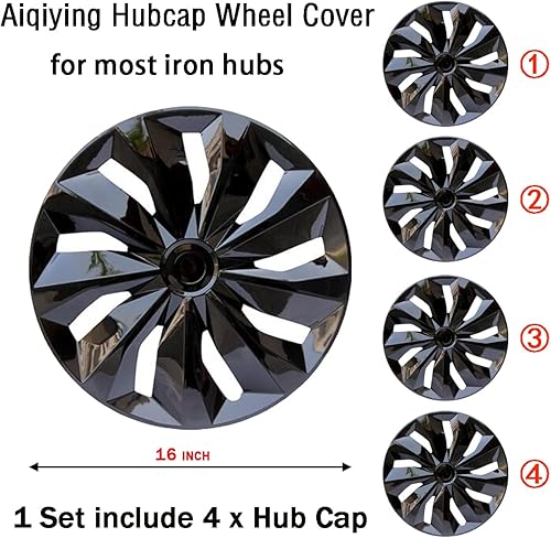 Miniatura 9 de Tapacubos de repuesto universal R16 para llanta, accesorios exteriores de material ABS para maletero de automóvil, SUV, juego de 4, color negro