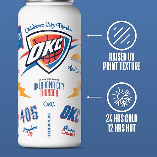 Miniatura 5 de Hydrapeak x Botella de agua activa con licencia oficial de la NBA de Oklahoma City Thunder de 32 onzas con tapa para beber, reutilizable, acero