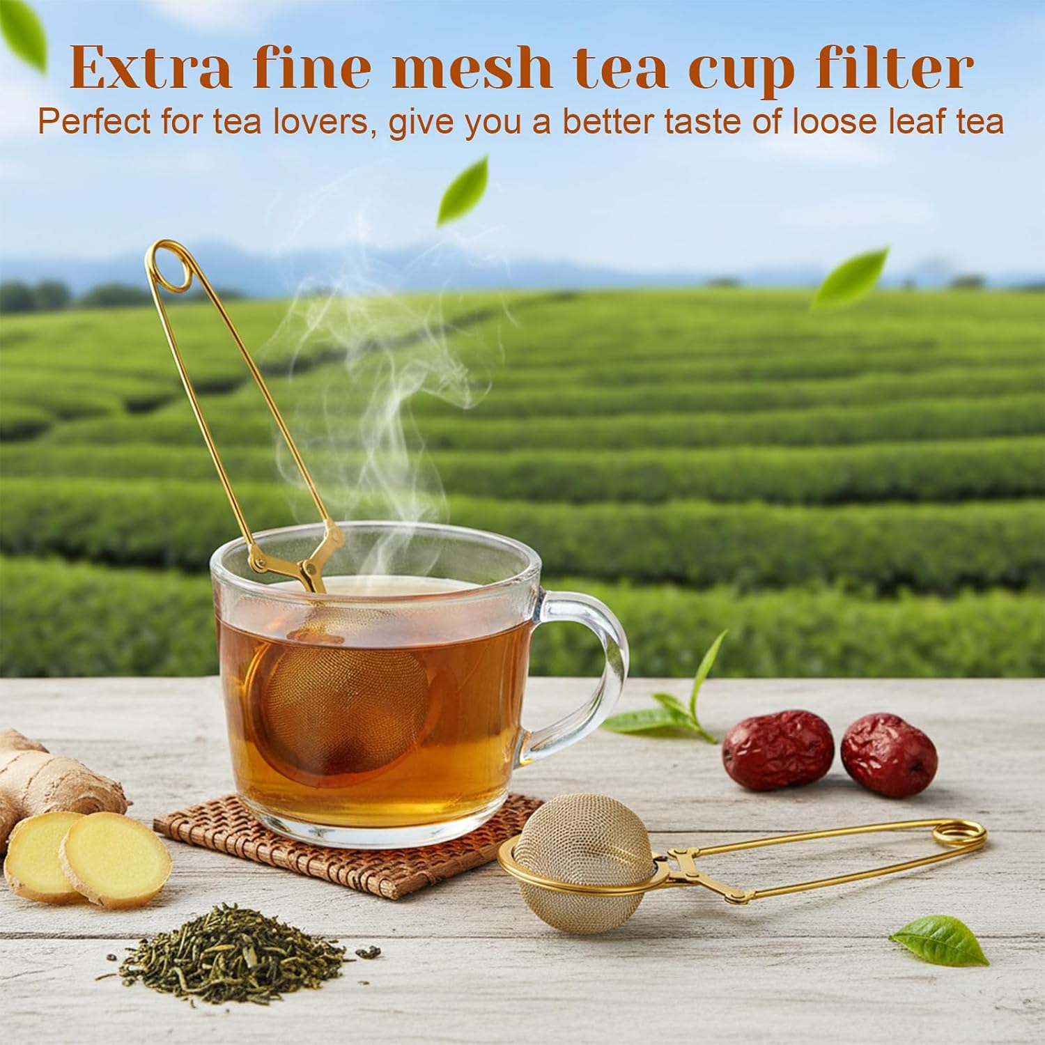 20 Pcs Gold Stainless Steel Loose Tea Infuser With Handle Fine Mesh Loose Leaf Tea Strainer Steeper Filter, Reusable And Dishwasher Safe