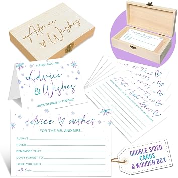 Advice and Wishes for the Mr and Mrs - 50 Packs Winter Wedding Advice Cards Bridal Shower Game Cards with Box Reception Guest Book for Bride Groom Newlywed Engagement Party Decoration -A04