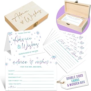 Advice and Wishes for the Mr and Mrs - 50 Packs Winter Wedding Advice Cards Bridal Shower Game Cards with Box Reception Guest Book for Bride Groom Newlywed Engagement Party Decoration -A04