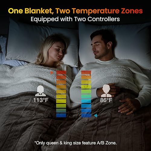 Miniatura 10 de WOOMER Manta térmica, tamaño matrimonial de 77 x 84 pulgadas, manta de franela suave de calentamiento rápido con opción multicolor, 10 niveles de