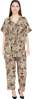 Women's Leopard Animal Print Kaftan Top and Trousers Co-ord Set | Stylish V-Neck Nightwear & Loungewear Suit | Relaxed Fit... Price In India