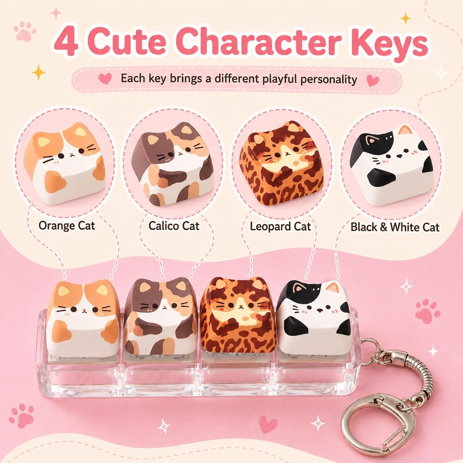 Cute Cat Keyboard Fidget Toy,Crisp Sound,Stress Relief Fidget Clicker Keychain,Creative Keycap Button, for Adults at Work, Travel, Home – Anxiety Relief & Focus Boost (Cat C) image 3