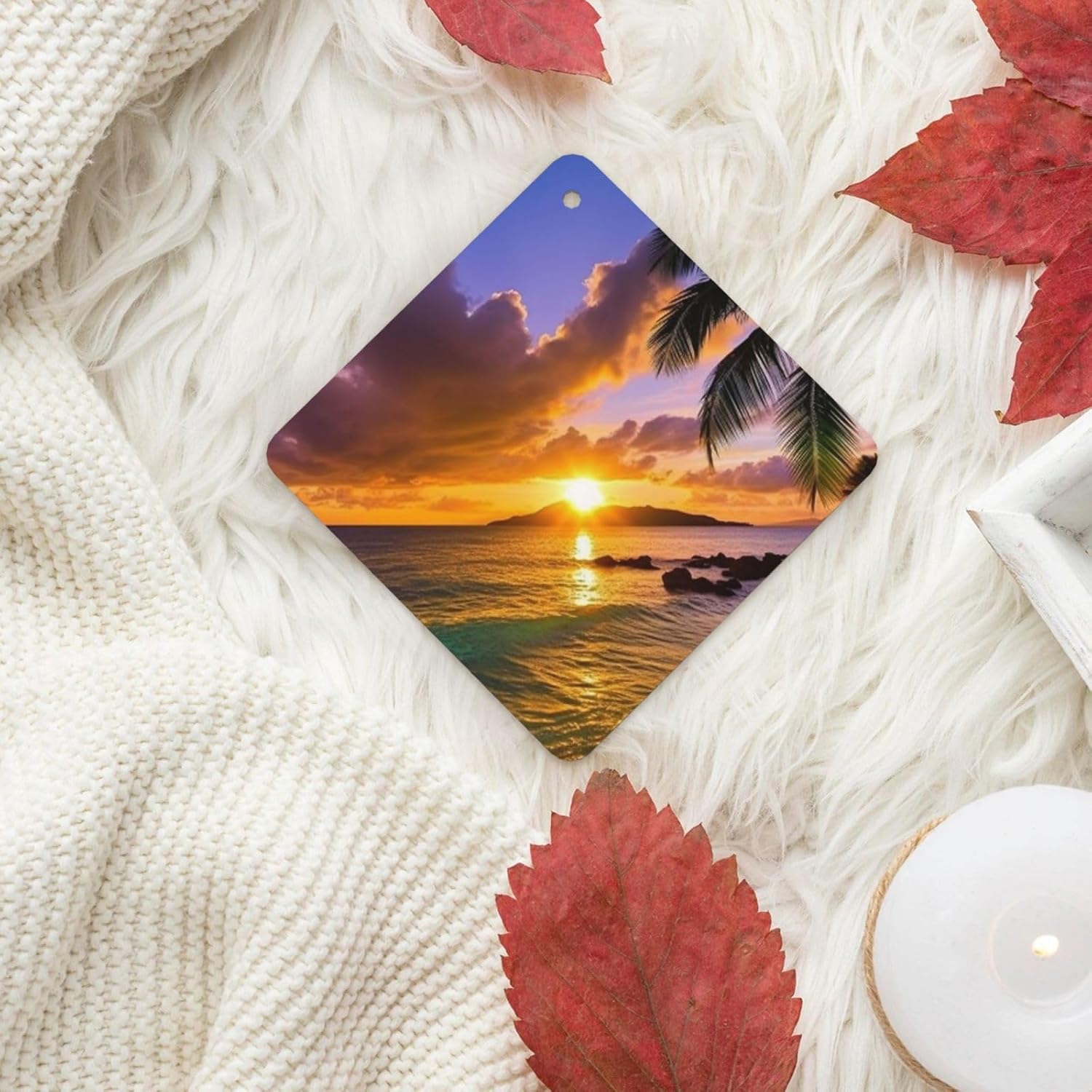 Car Air Freshener 24 PCS Tropical Hawaii Palm Tree Ocean Sea Sunset Hanging Car Air Fresheners Auto Interior Decor Card Freshener Strong Scented Card Lavender Cars Scents for Close Drawer Square