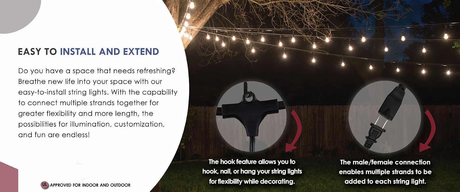 🔥 Hot Deals Royal Designs – Premium Weatherproof Indoor/Outdoor String Lights for Yard Patio Garden Porch Wedding Party –96-Foot Strand with 32 Sockets– Clear Light Bulbs Included