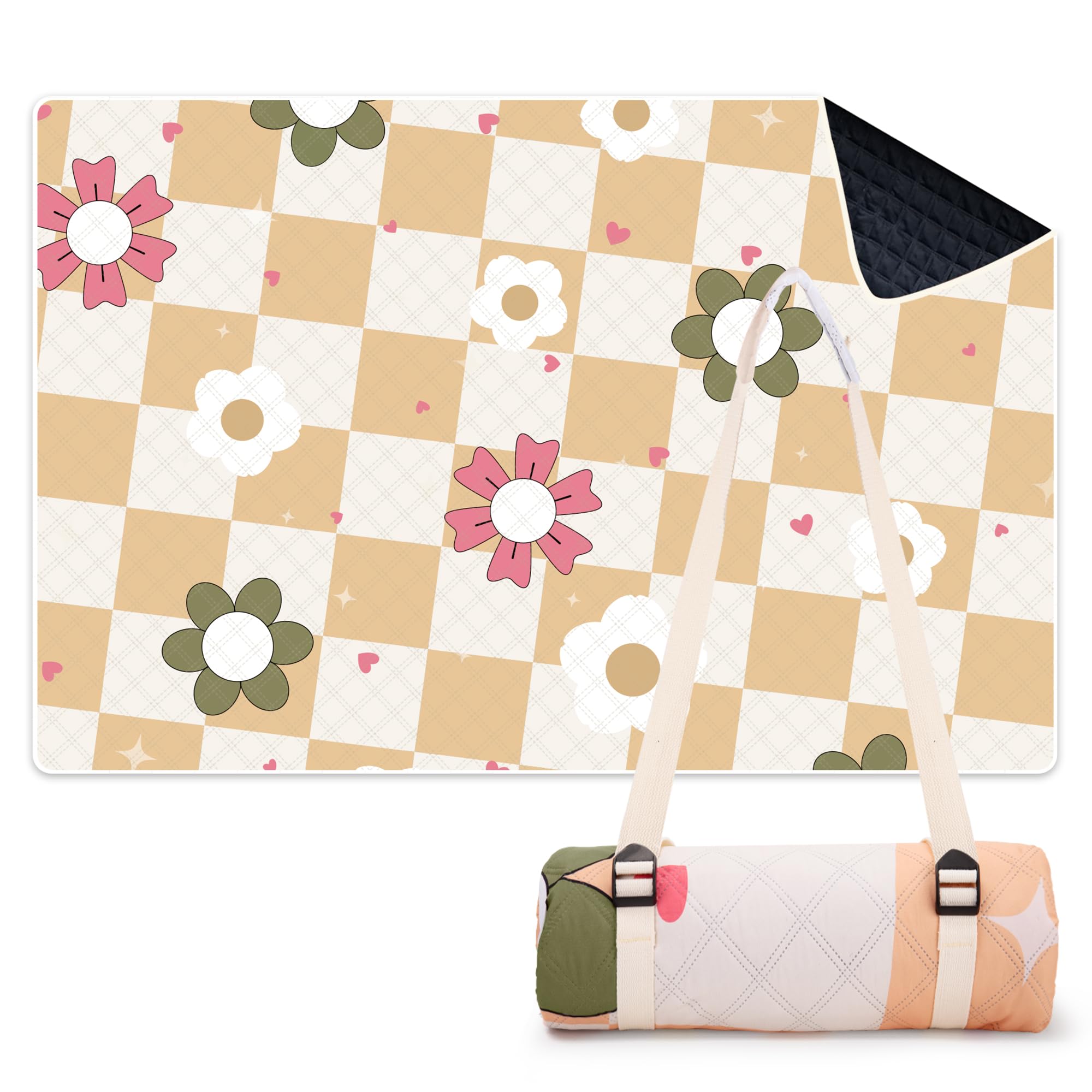 LARUTAN Picnic Blanket XXL 200 x 300 cm Waterproof - Kyoto Design, Extra Large Beach Blanket Padded & Insulated, Washable Picnic Blanket Sand-Free for Camping, Outdoor & Travel