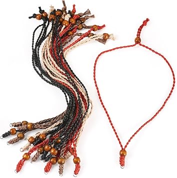 20 Pcs Adjustable Necklace Cord Half Finished Waxed Polyester Cord Necklace Double Knotted Handmade Craft Thread with Ring for Women Men Jewelry Making 4 Colors